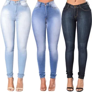 High Waist Straight jeans Fashion Women High Waist Elastic Skinny Jeans Washed Denim Cowboy Long Pencil Pants