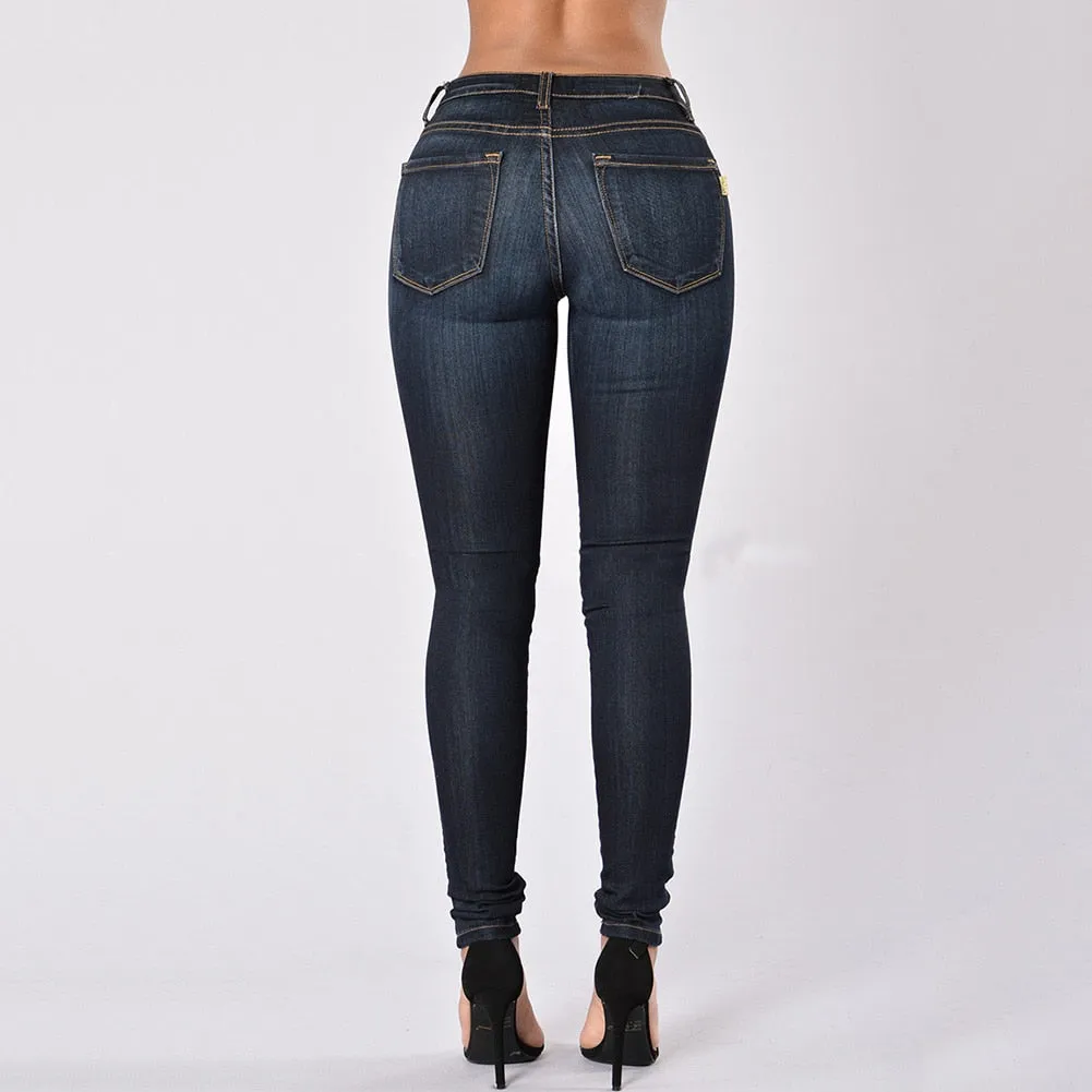 High Waist Straight jeans Fashion Women High Waist Elastic Skinny Jeans Washed Denim Cowboy Long Pencil Pants
