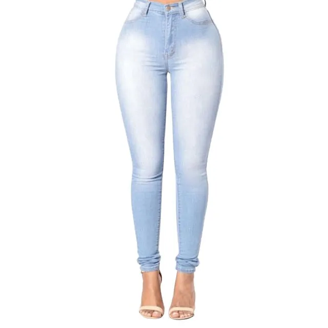 High Waist Straight jeans Fashion Women High Waist Elastic Skinny Jeans Washed Denim Cowboy Long Pencil Pants