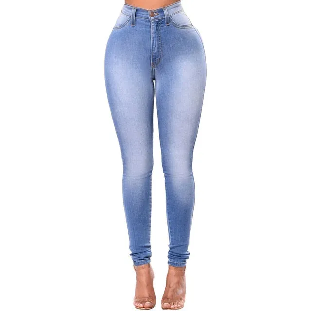 High Waist Straight jeans Fashion Women High Waist Elastic Skinny Jeans Washed Denim Cowboy Long Pencil Pants