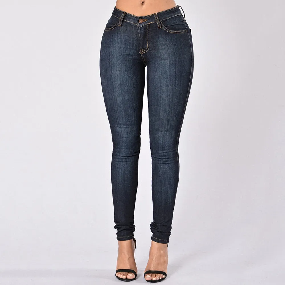 High Waist Straight jeans Fashion Women High Waist Elastic Skinny Jeans Washed Denim Cowboy Long Pencil Pants