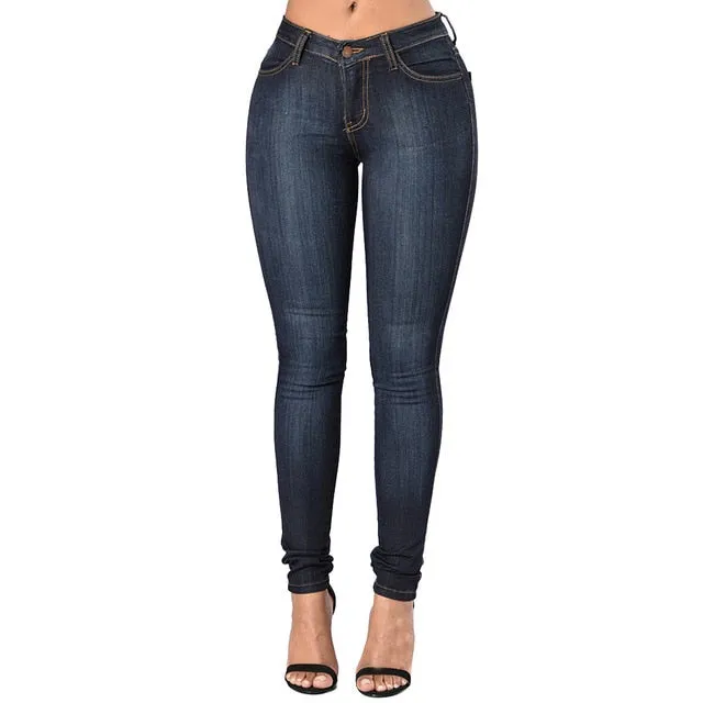 High Waist Straight jeans Fashion Women High Waist Elastic Skinny Jeans Washed Denim Cowboy Long Pencil Pants