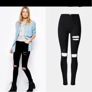 Holes High Waist Slim Beggar Elastic Plus Size Jeans