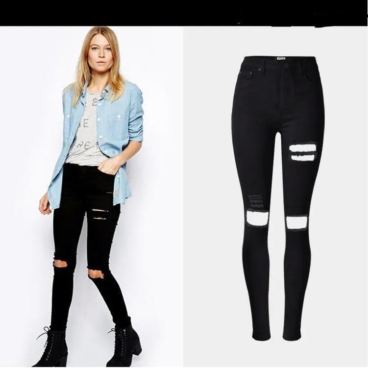 Holes High Waist Slim Beggar Elastic Plus Size Jeans