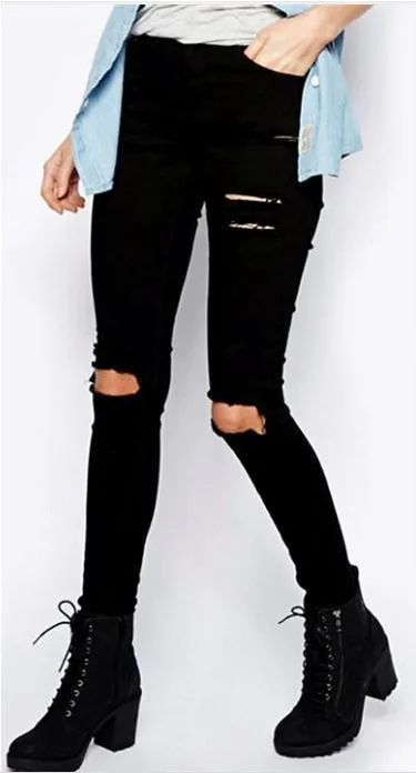 Holes High Waist Slim Beggar Elastic Plus Size Jeans