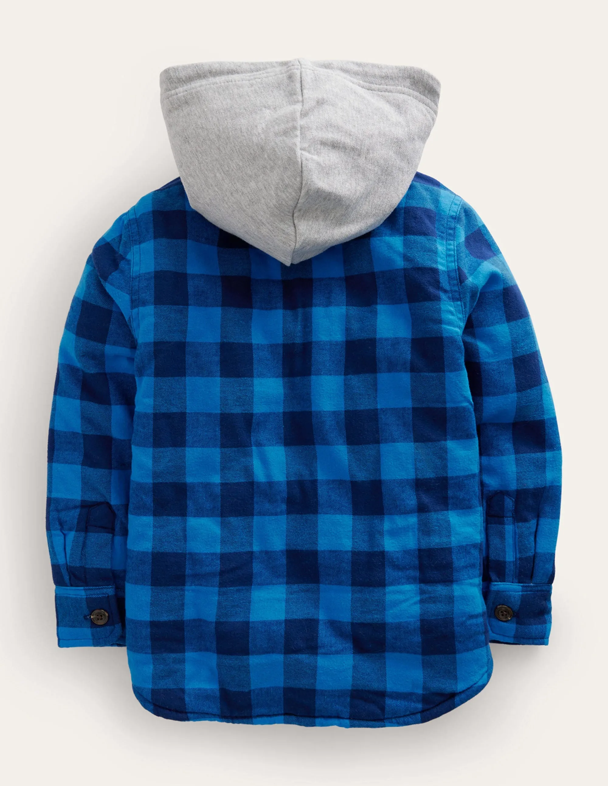 Hooded Borg Lined Jacket-Navy / Blue Gingham
