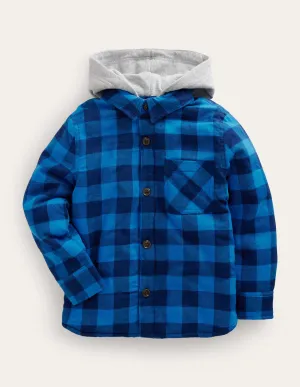 Hooded Borg Lined Jacket-Navy / Blue Gingham