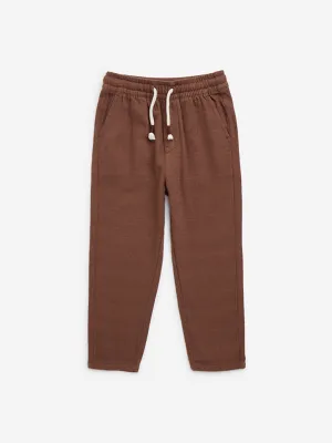 HOP Kids Brown Mid-Rise Cotton-Blend Pants