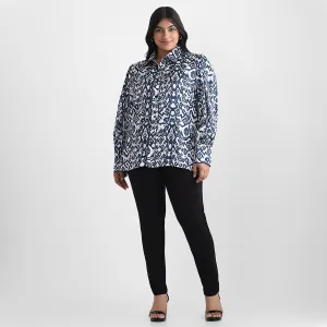 Ikat Print Satin Plus Size Shirt
