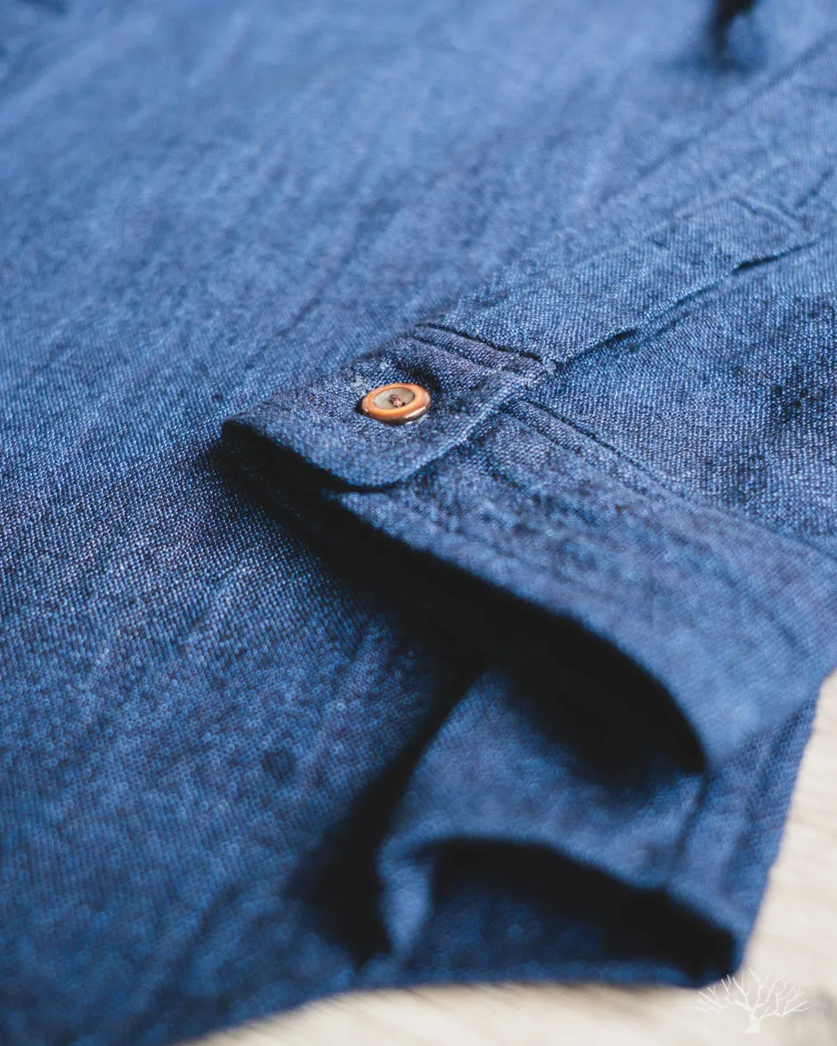 Indigo Band Collar Shirt