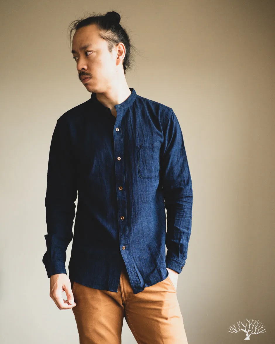 Indigo Band Collar Shirt
