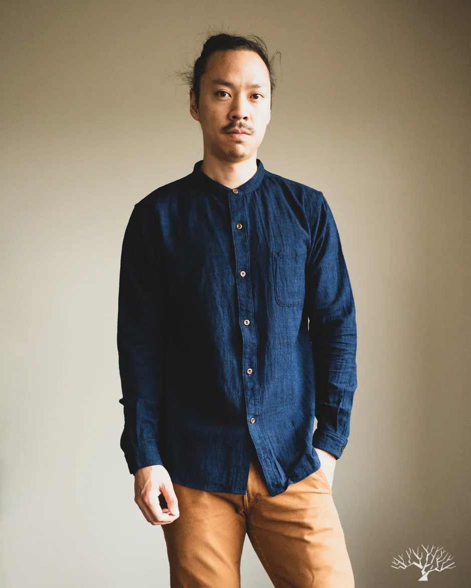 Indigo Band Collar Shirt