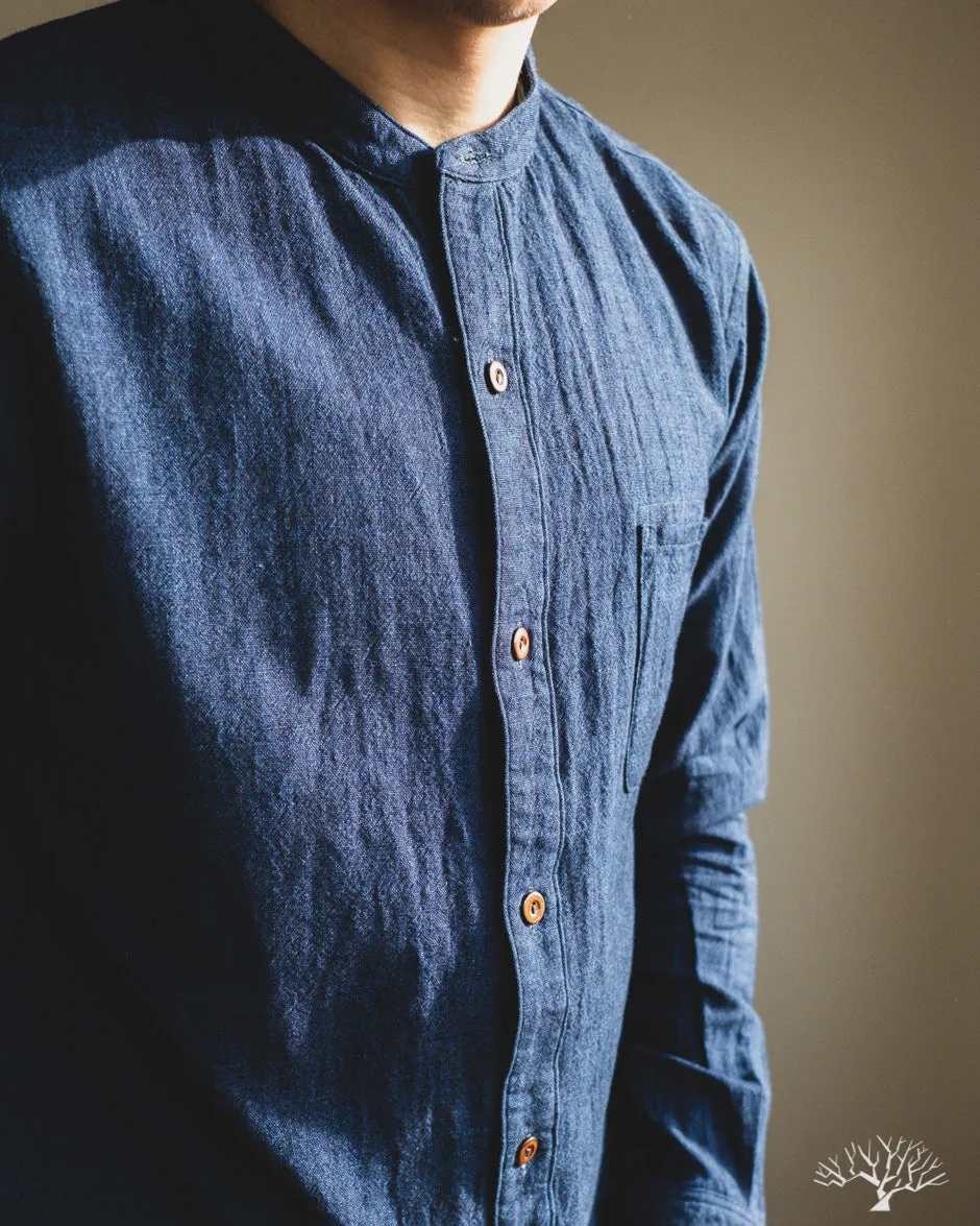 Indigo Band Collar Shirt