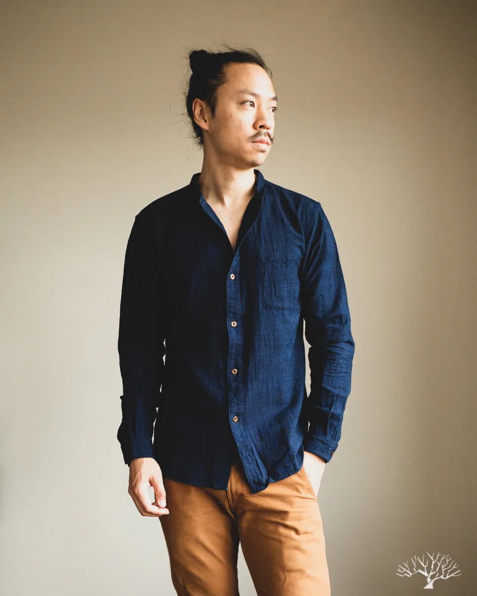 Indigo Band Collar Shirt