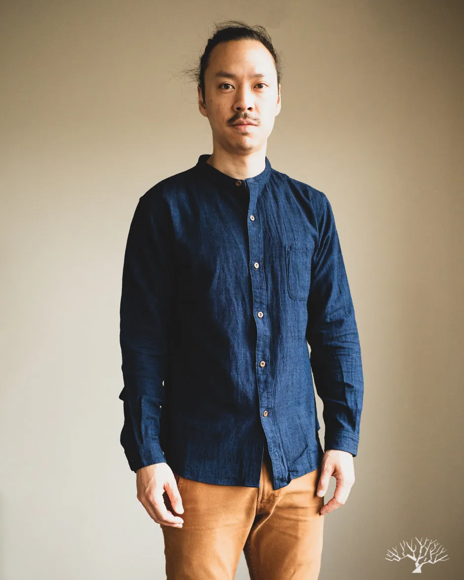 Indigo Band Collar Shirt