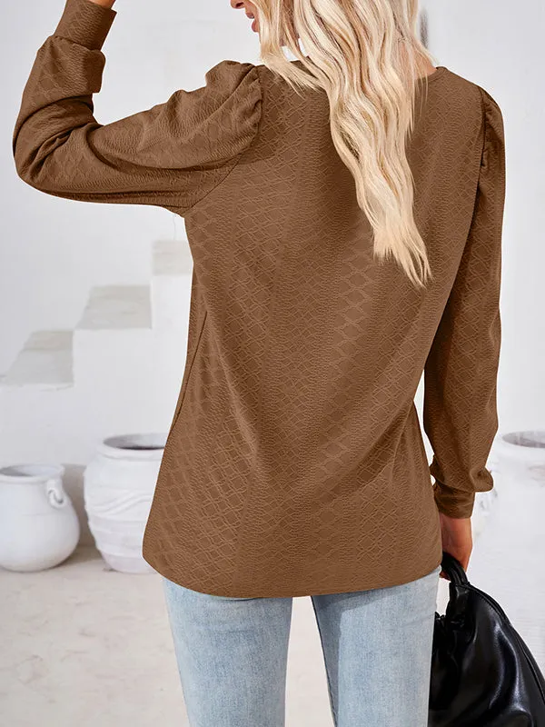 Jacquard Solid Color Loose Square-neck T-Shirts Tops
