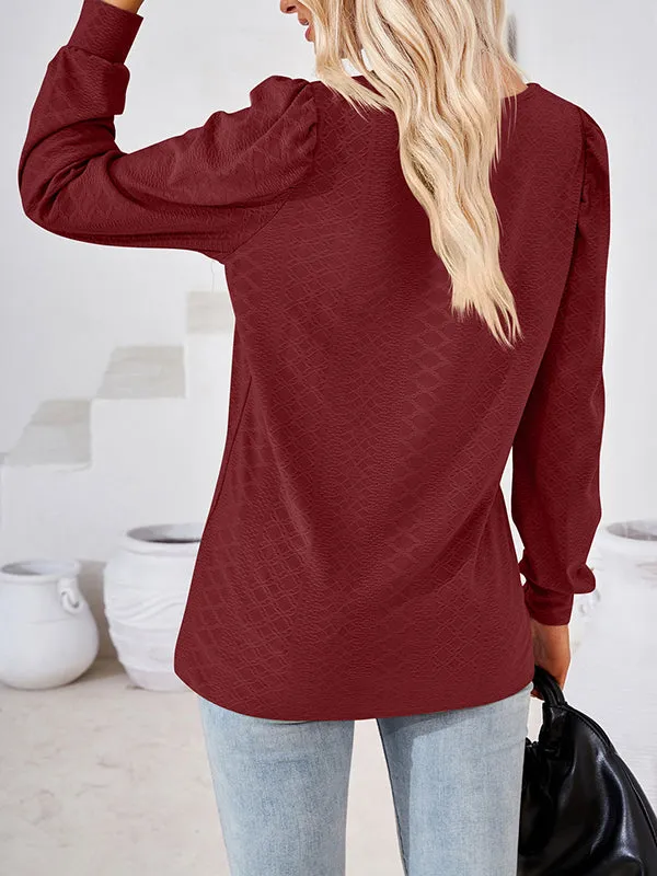 Jacquard Solid Color Loose Square-neck T-Shirts Tops