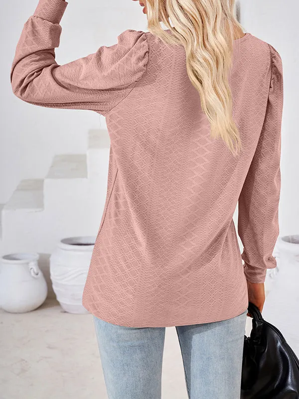 Jacquard Solid Color Loose Square-neck T-Shirts Tops