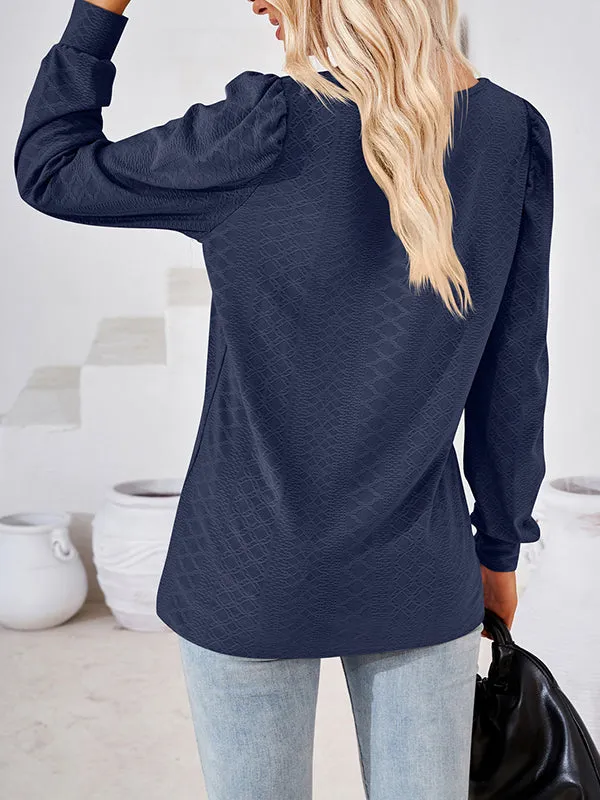 Jacquard Solid Color Loose Square-neck T-Shirts Tops