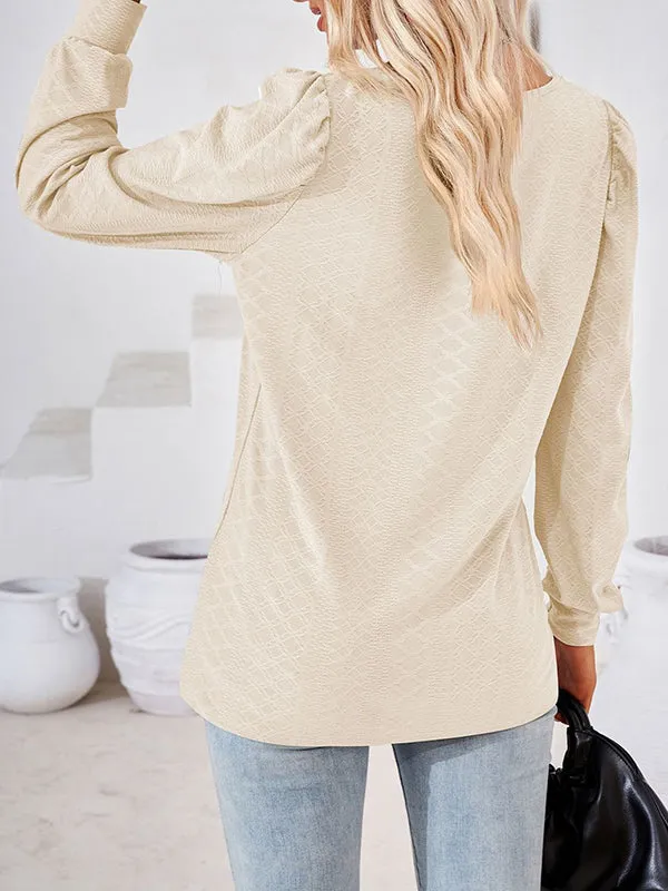 Jacquard Solid Color Loose Square-neck T-Shirts Tops