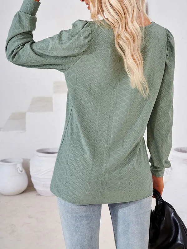Jacquard Solid Color Loose Square-neck T-Shirts Tops