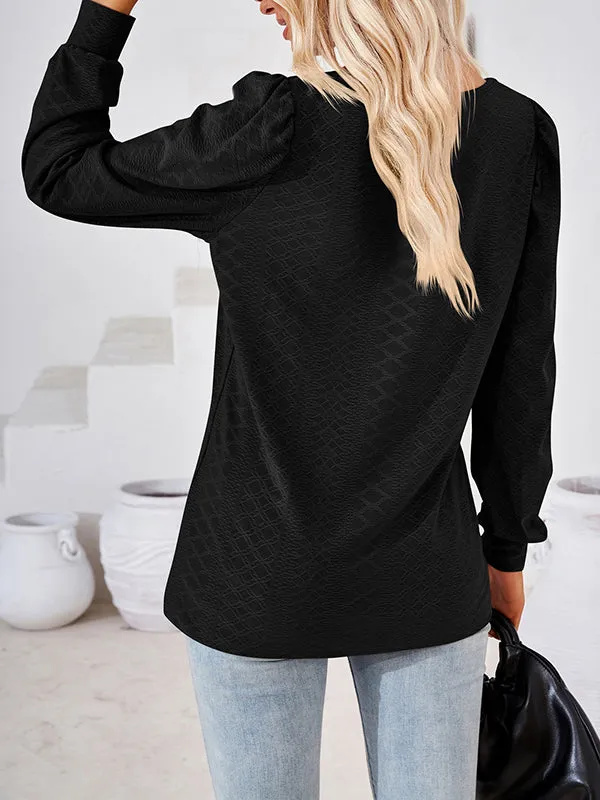 Jacquard Solid Color Loose Square-neck T-Shirts Tops