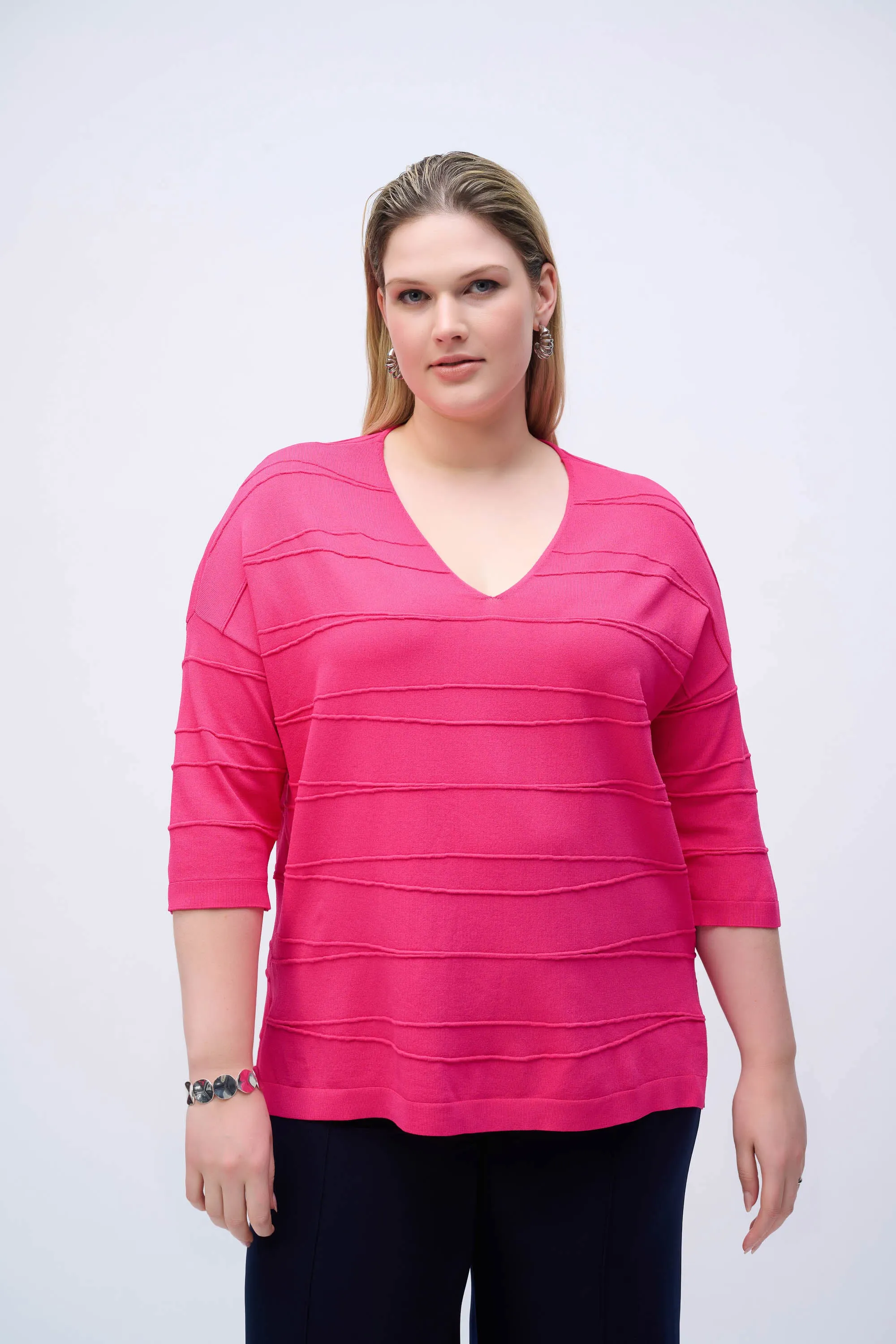 Jacquard Sweater Knit Pullover-Geranium 4356