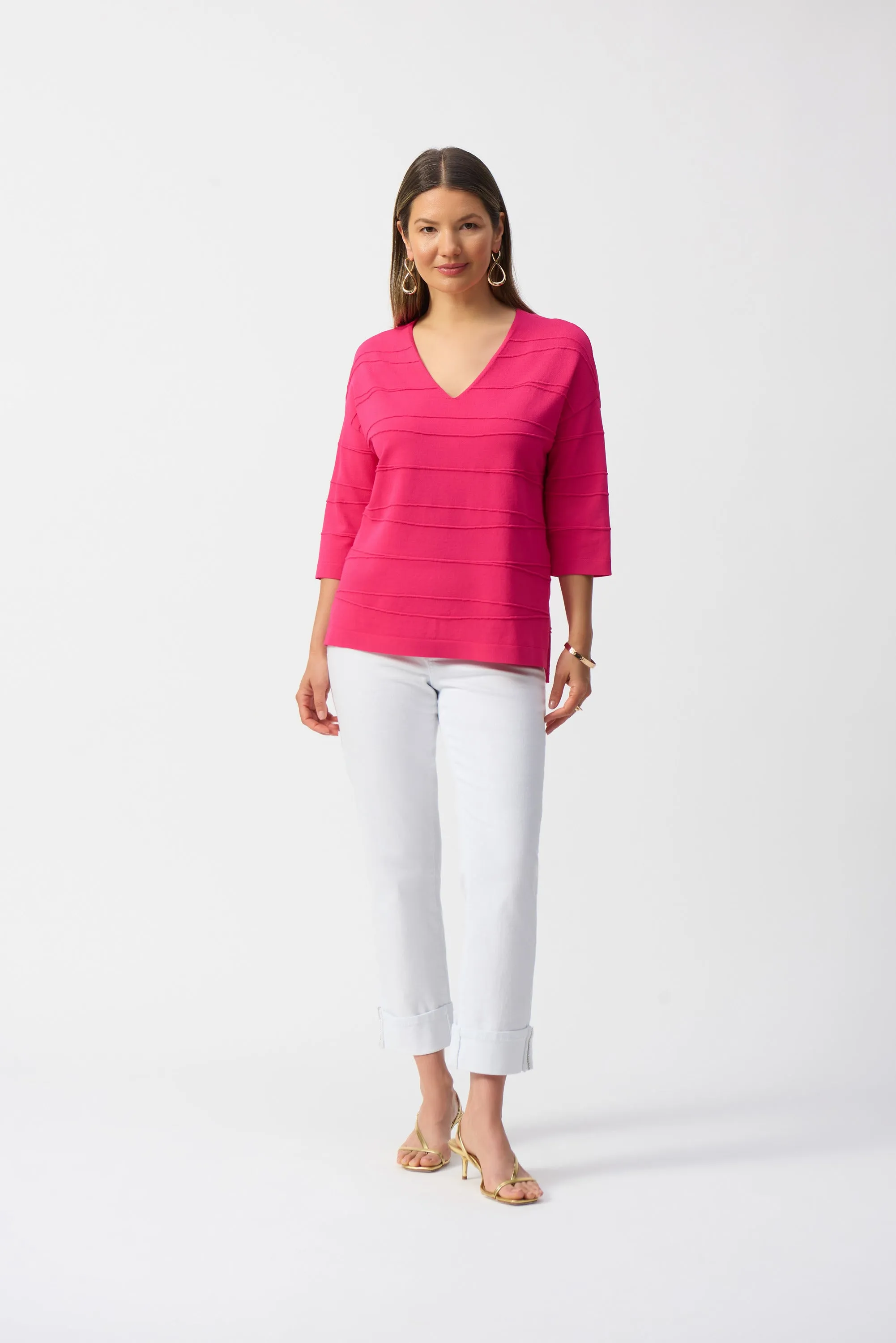 Jacquard Sweater Knit Pullover-Geranium 4356