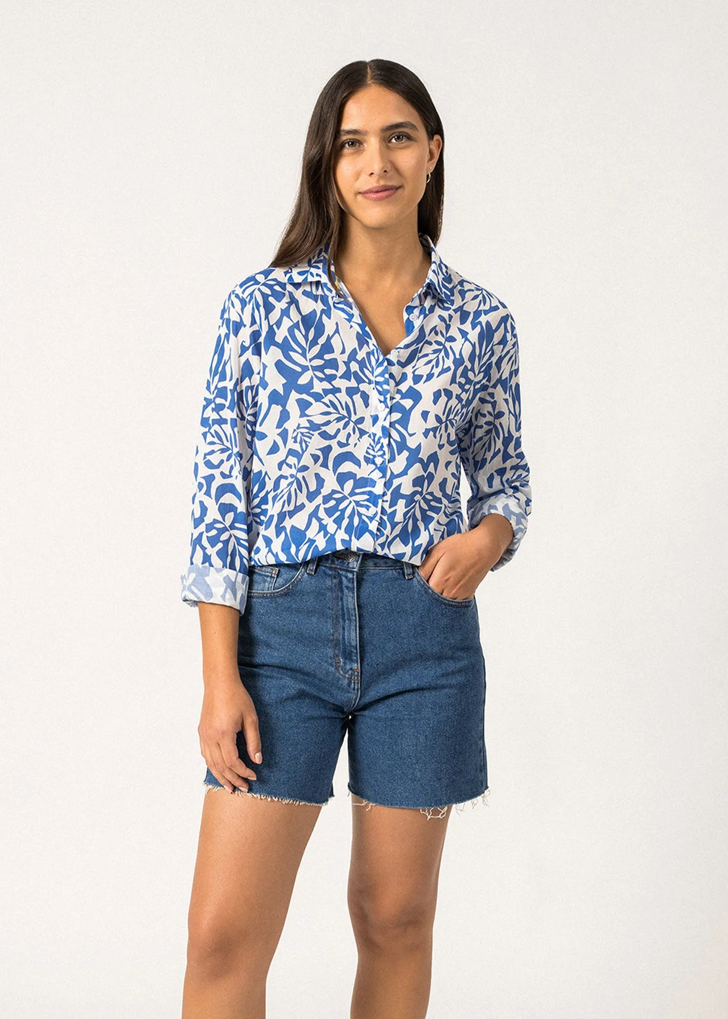 Jeanne Patterned Shirt  long sleeves (BLANC/MER)