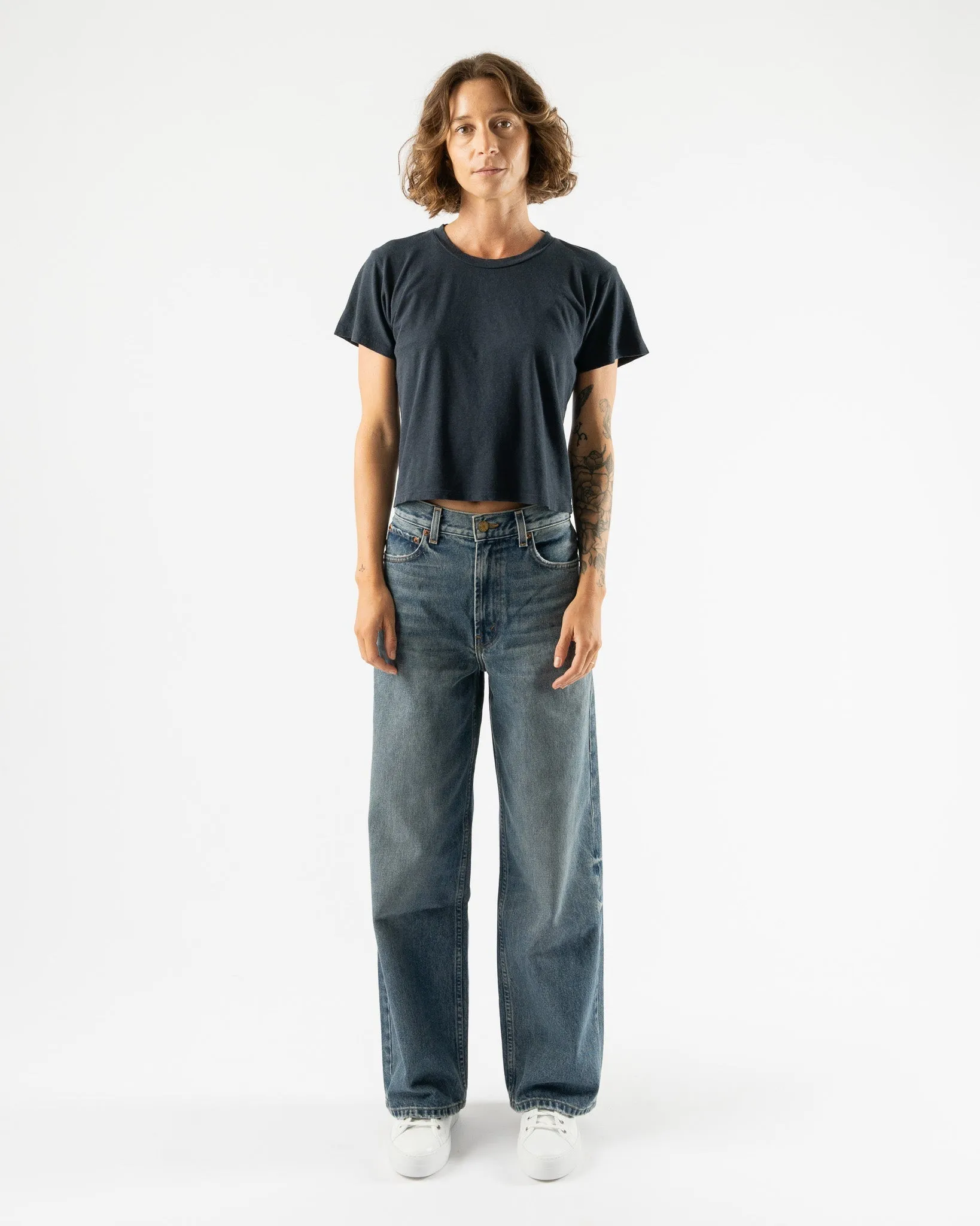 Jungmaven Cropped Ojai Tee in Navy
