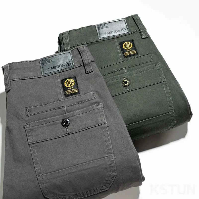 KSTUN Men's Luxury Clothing Men Gray Pants Stretch Streetwear Straight Cut Mens Clothing Business Casual Pants Trendy Oversized