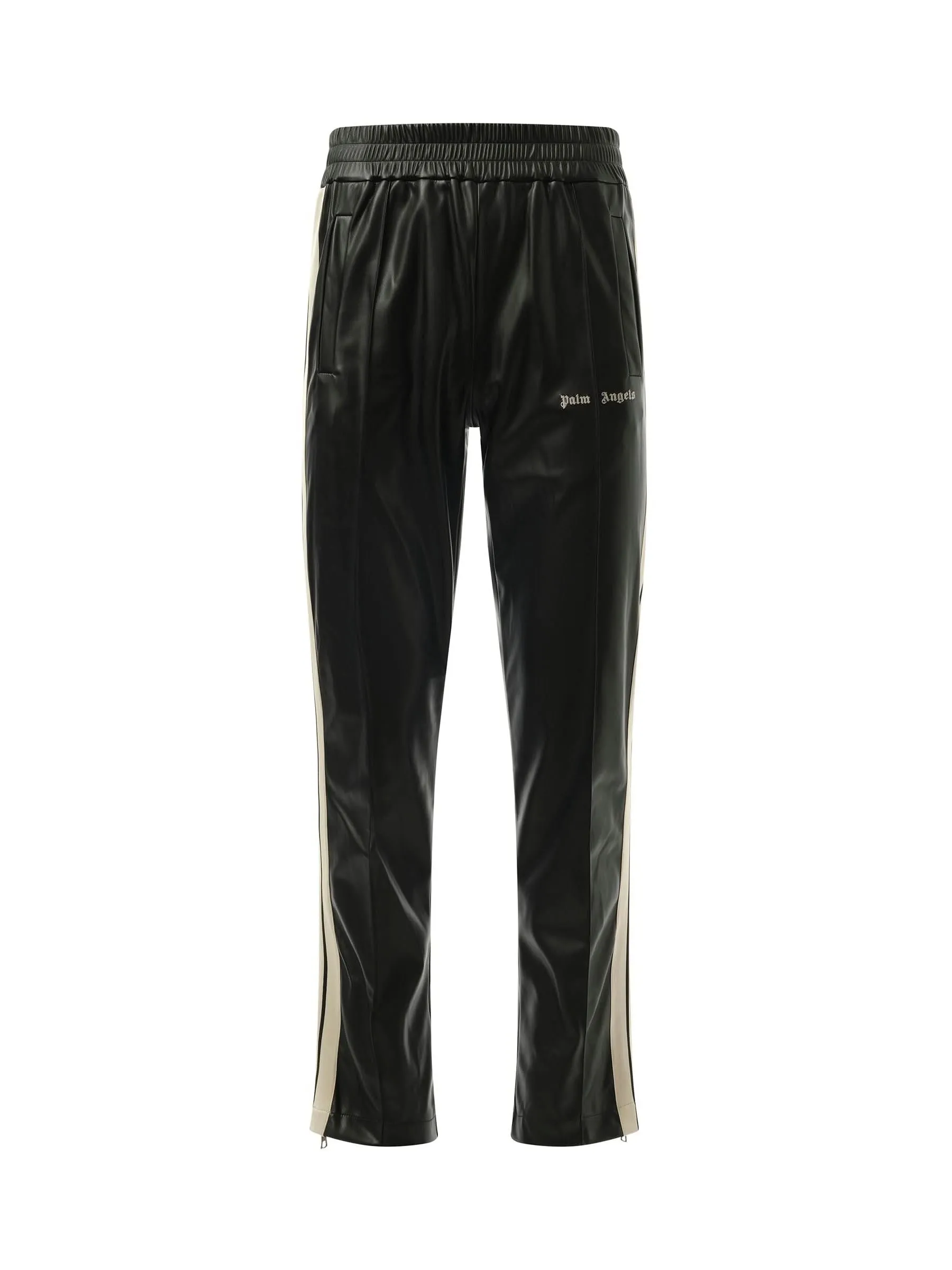 Leather Effect Track Pants in Black/Off White