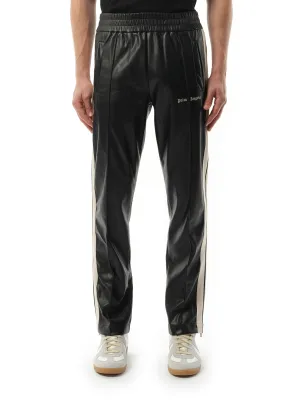 Leather Effect Track Pants in Black/Off White