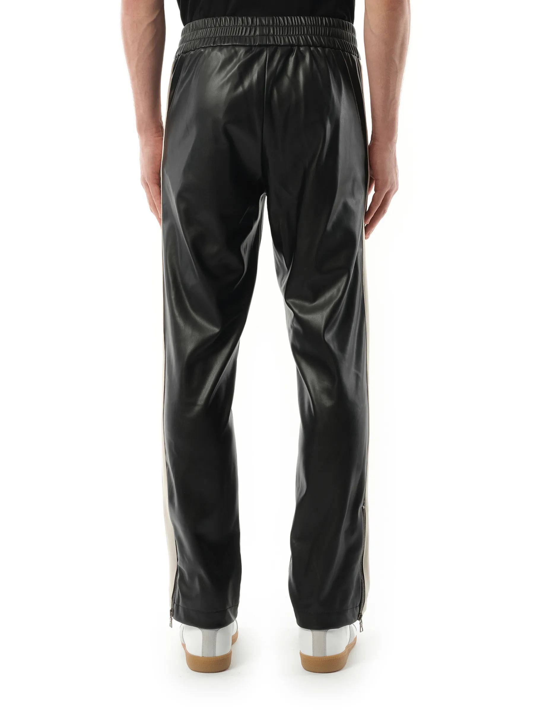 Leather Effect Track Pants in Black/Off White