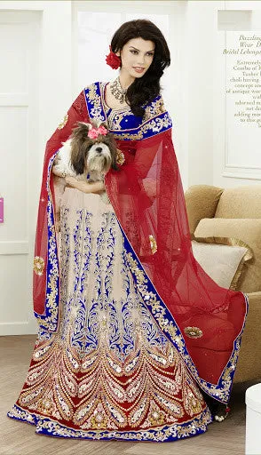 Light Beige Net Embroidery With Zari Stone Work Lehenga Choli