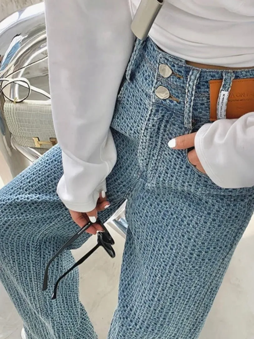 Light blue waffle texture  jeans pants