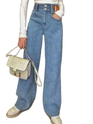 Light blue waffle texture  jeans pants