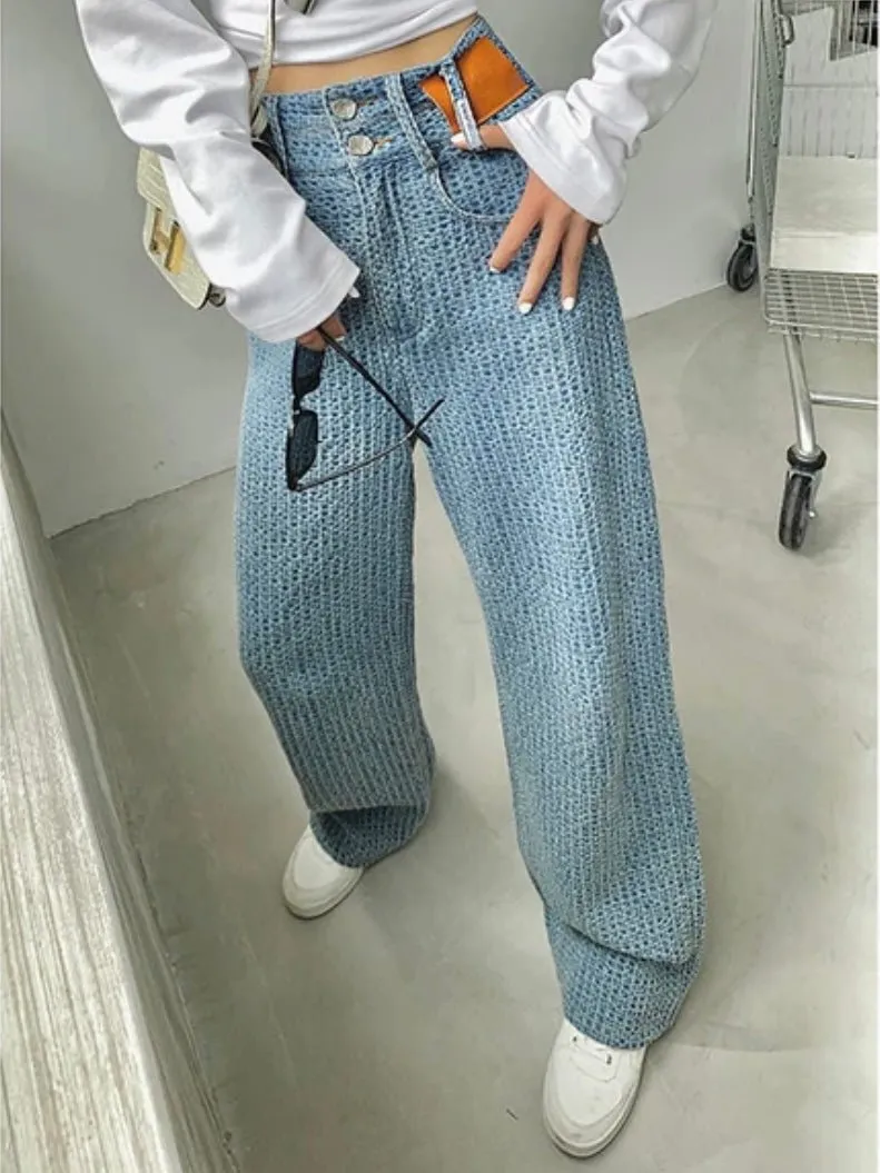 Light blue waffle texture  jeans pants