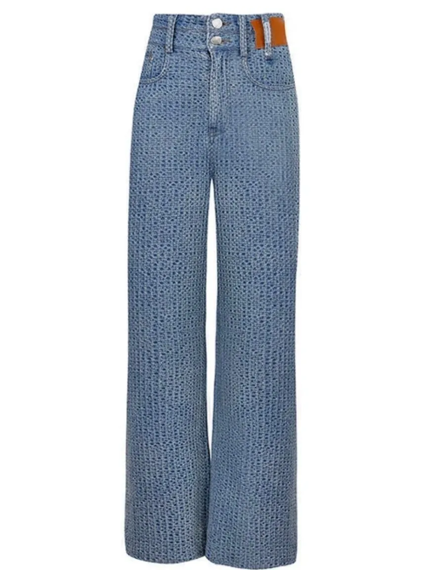 Light blue waffle texture  jeans pants