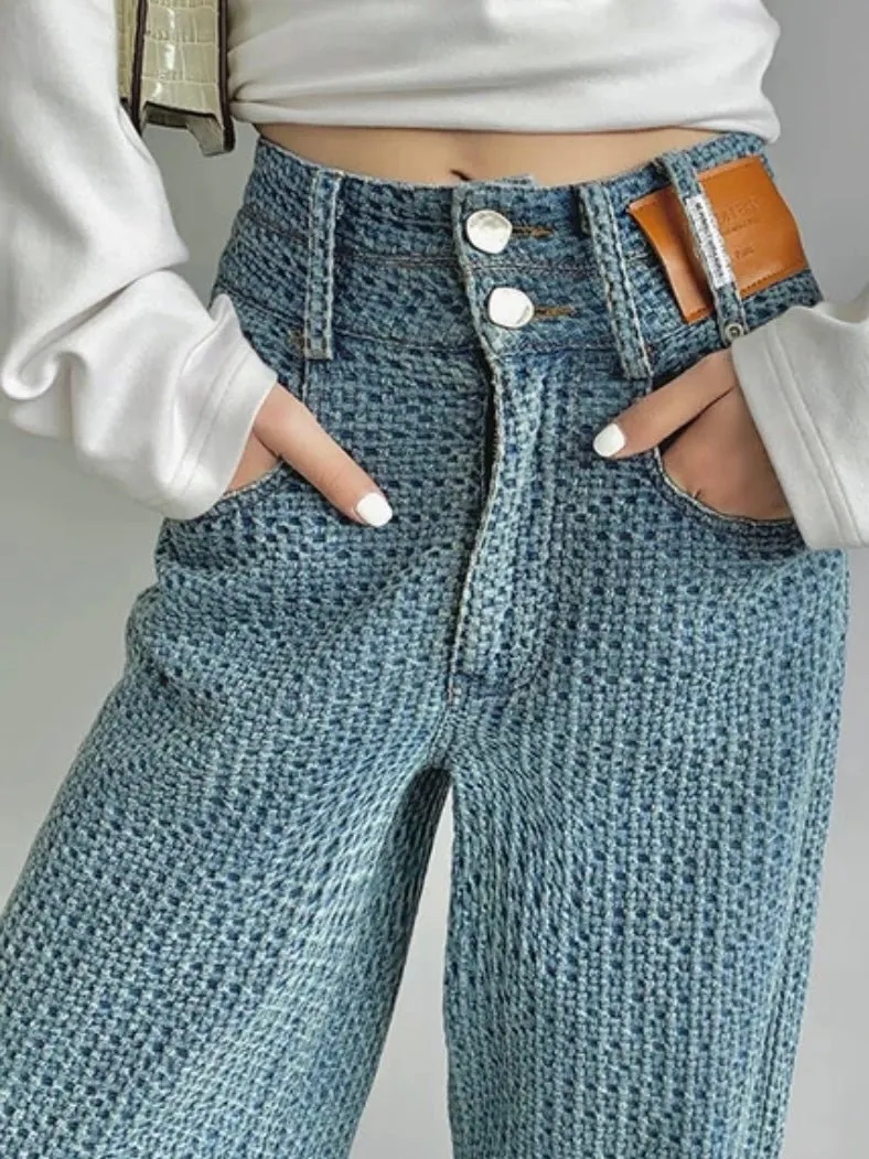 Light blue waffle texture  jeans pants