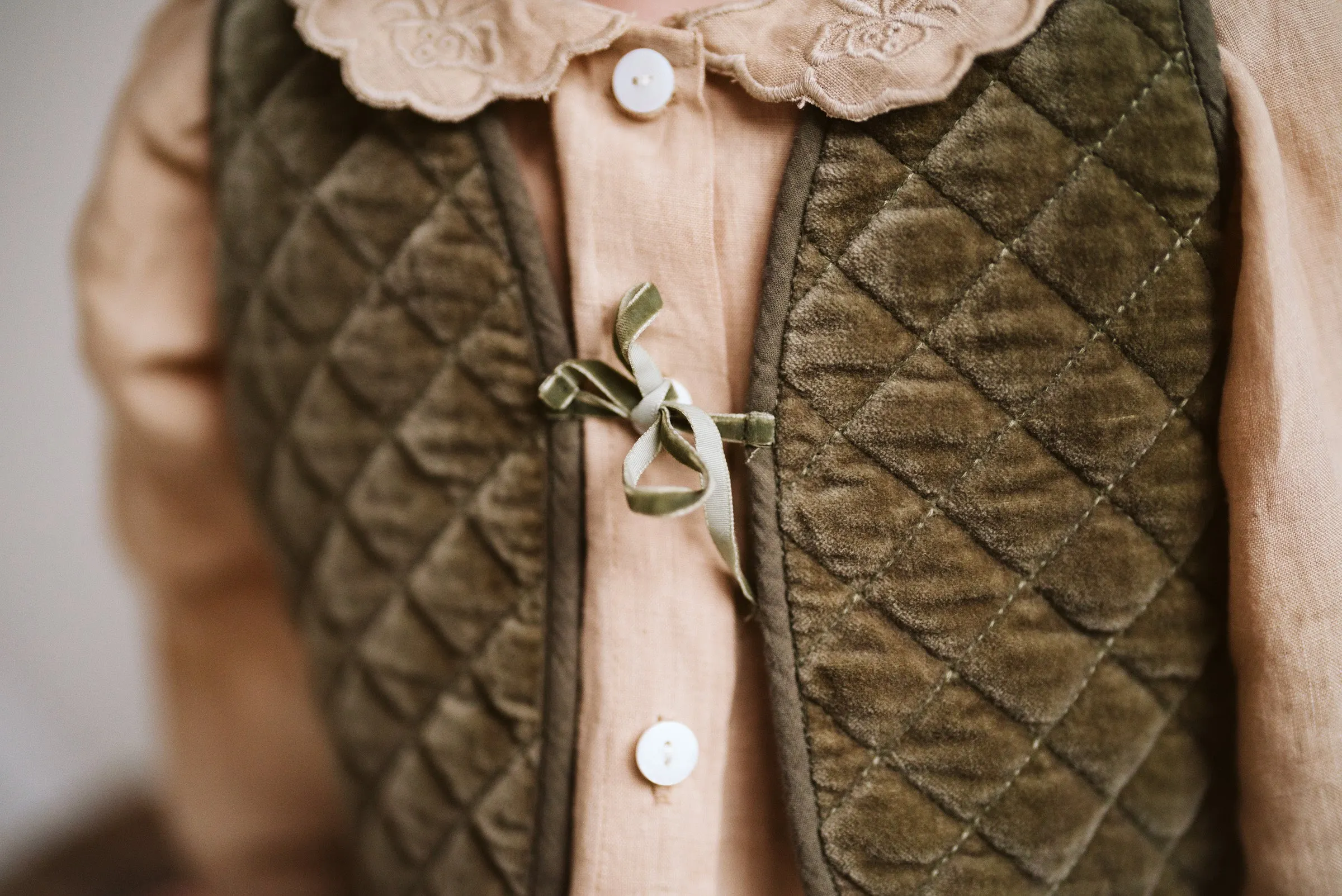 Little Cotton Clothes Bay Waistcoat - Artichoke Velvet - 2/3Y Last One