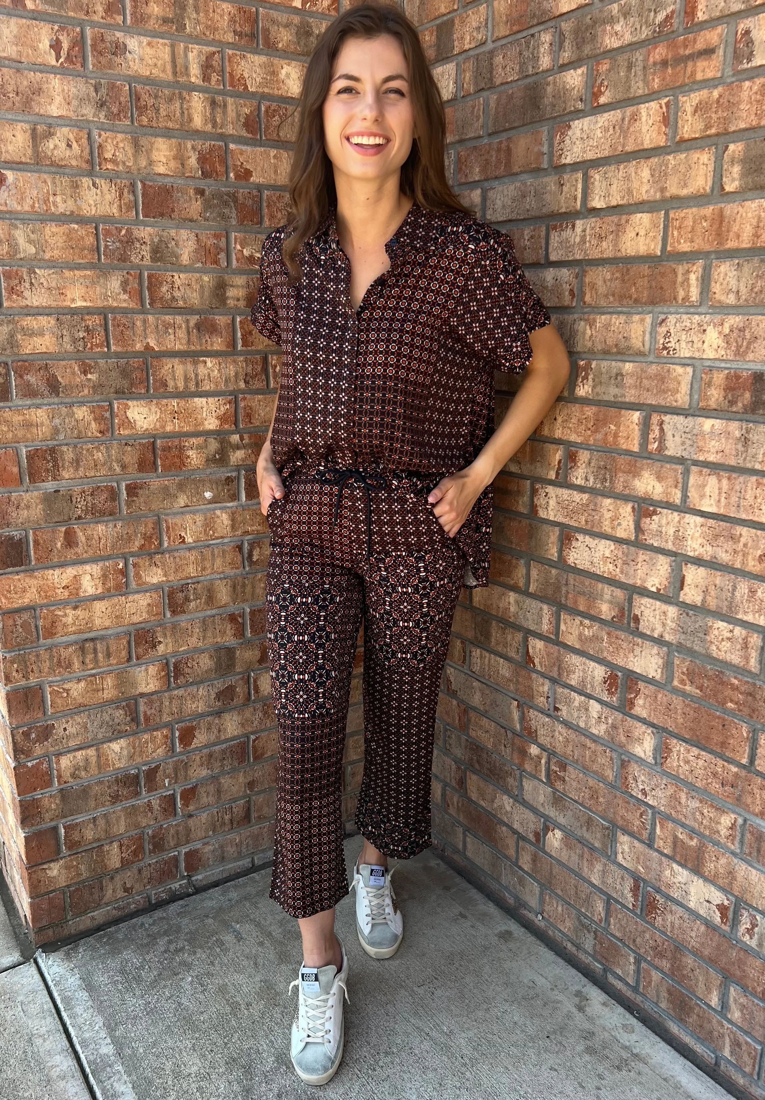 Liverpool Printed Pull-On Crop Pant