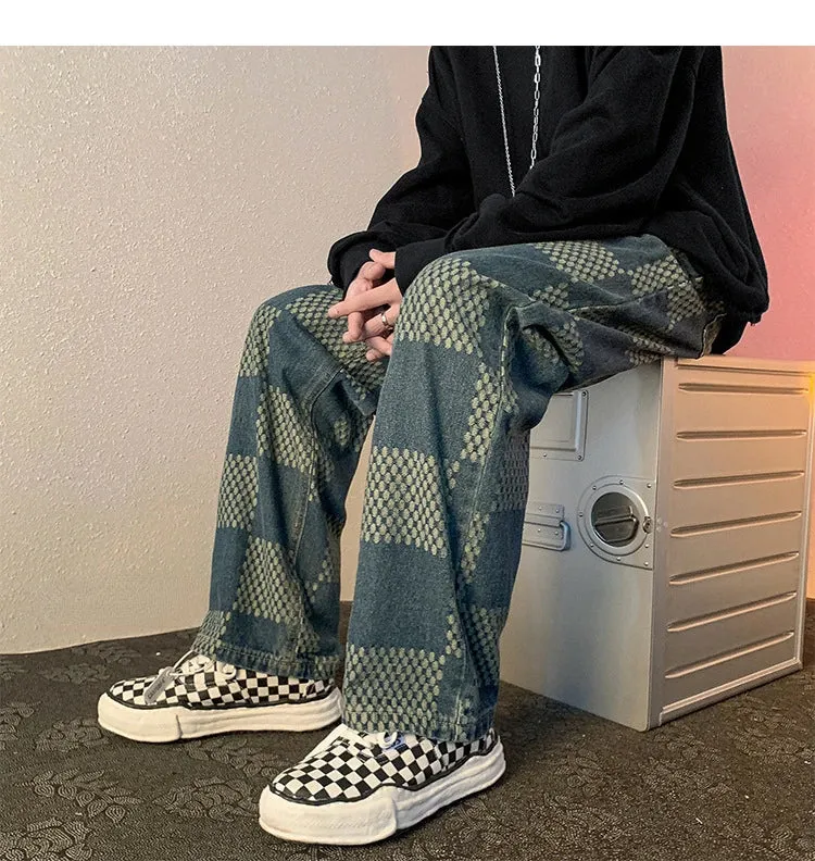 Loose Plaid Hip Hop Jeans Pants