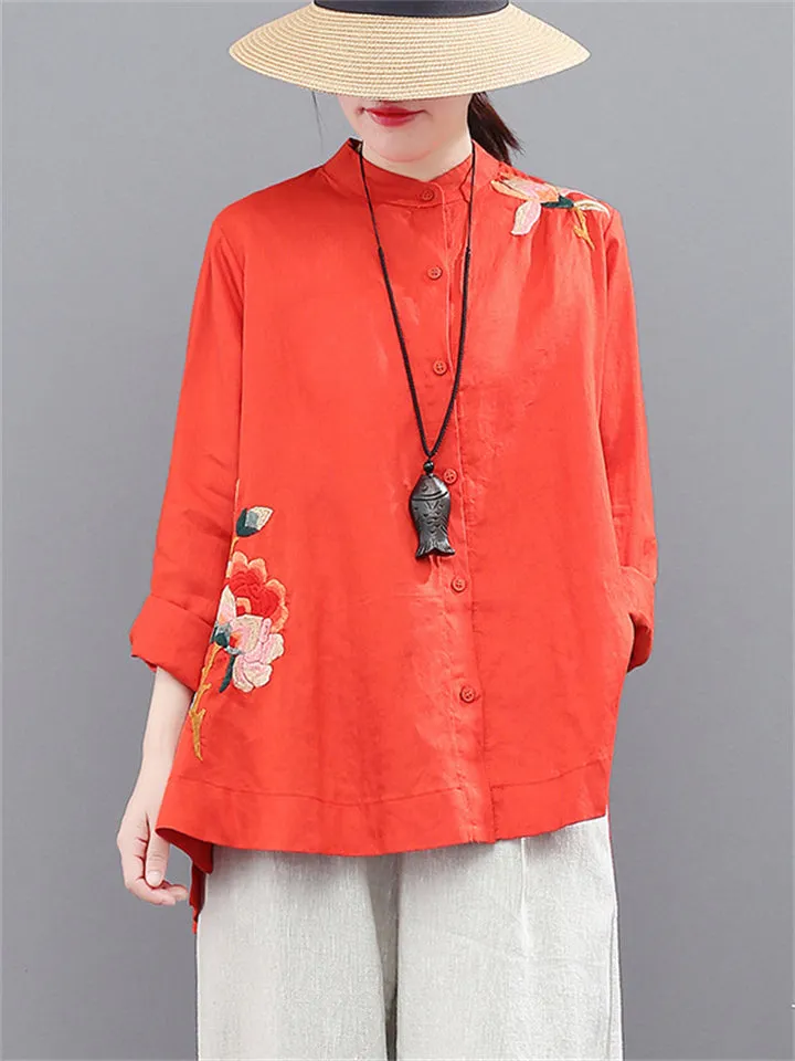 Loose Simple Embroidery Shirts