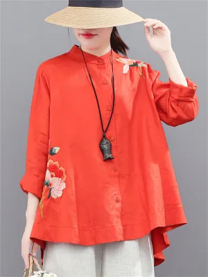 Loose Simple Embroidery Shirts