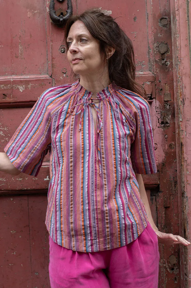 M.A.B.E Palmer Gathered Multi Stripe Shirt