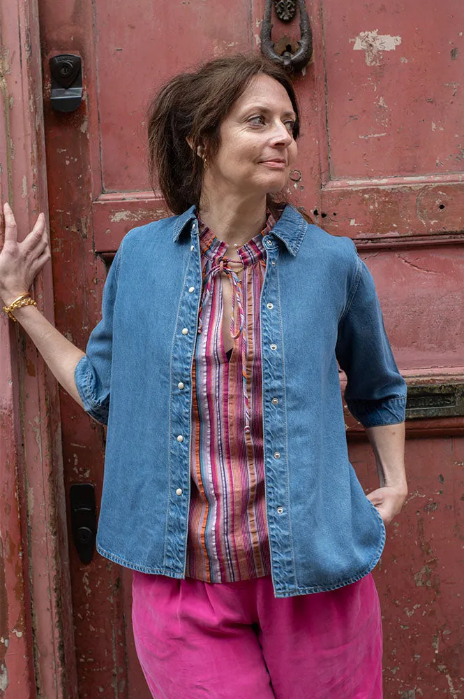 M.A.B.E Palmer Gathered Multi Stripe Shirt