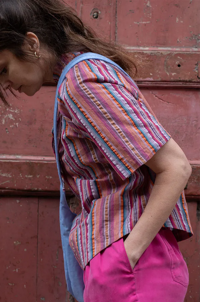 M.A.B.E Palmer Gathered Multi Stripe Shirt