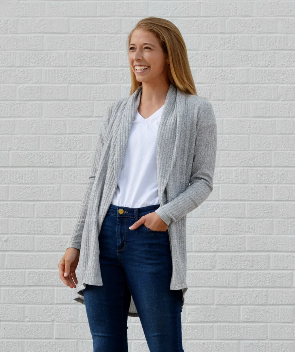 MARTHA shawl cardigan in Light Grey<br/>(Less than perfect)
