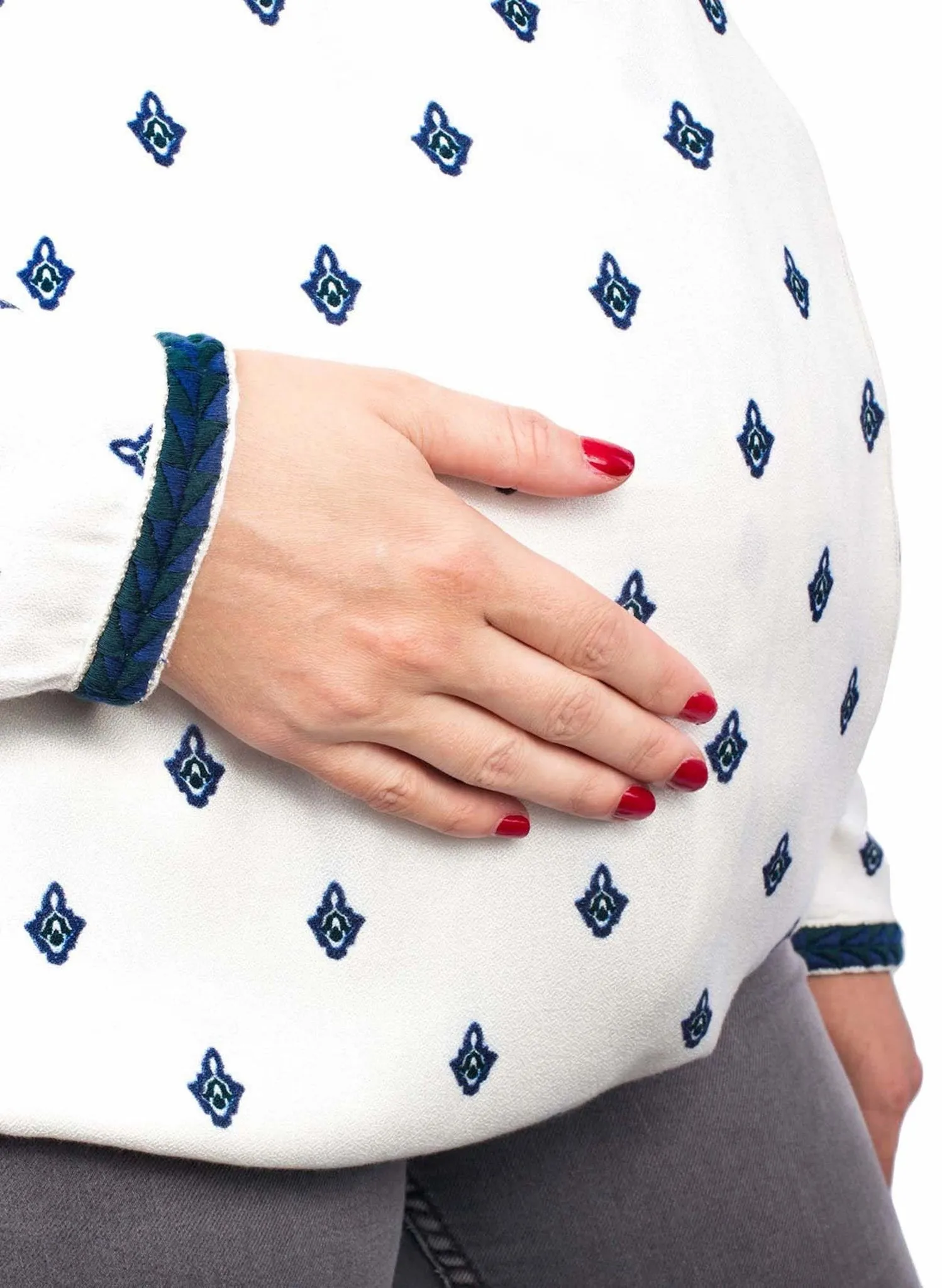 Maternity & Nursing Embroidered Blouse - Mosaic Maze